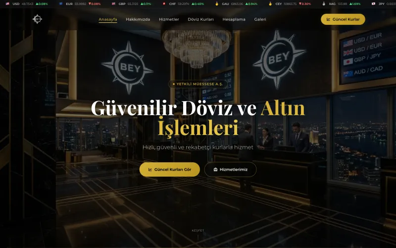 Bey Döviz web sitesinin ana sayfası (beydoviz.net)