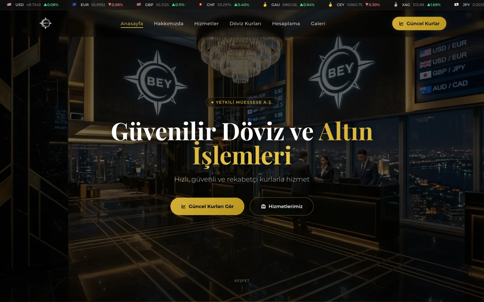 Bey Döviz web sitesinin ana sayfası (beydoviz.net)