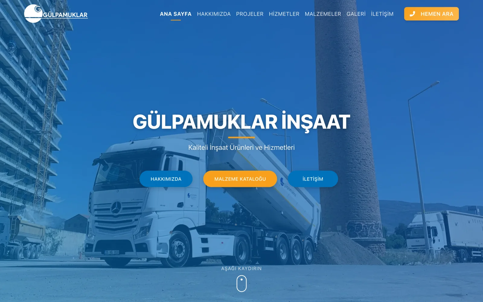 Gülpamuklar İnşaat web sitesinin ana sayfası (gulpamuklarinsaat.com.tr)