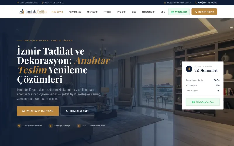 İzmir'de Tadilat web sitesinin ana sayfası (izmirdetadilat.com.tr)
