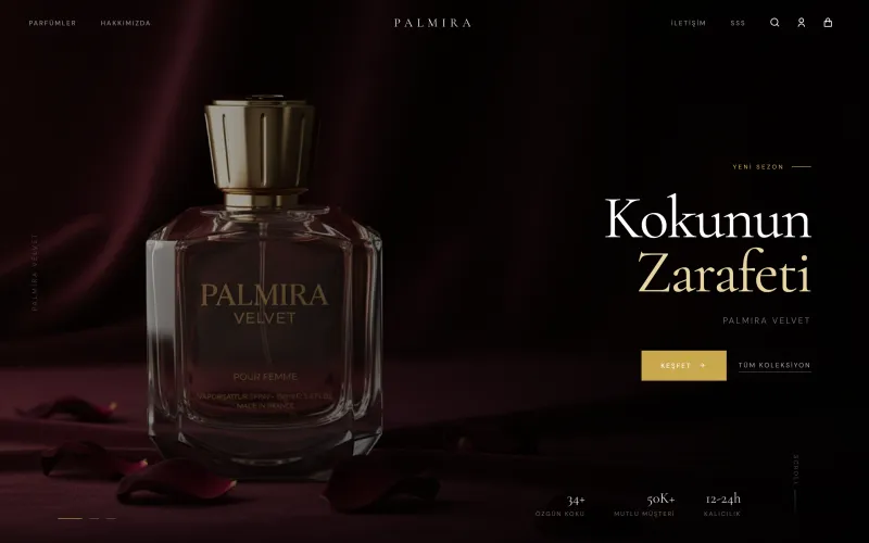Palmira Kozmetik web sitesinin ana sayfası (palmirakozmetik.com)