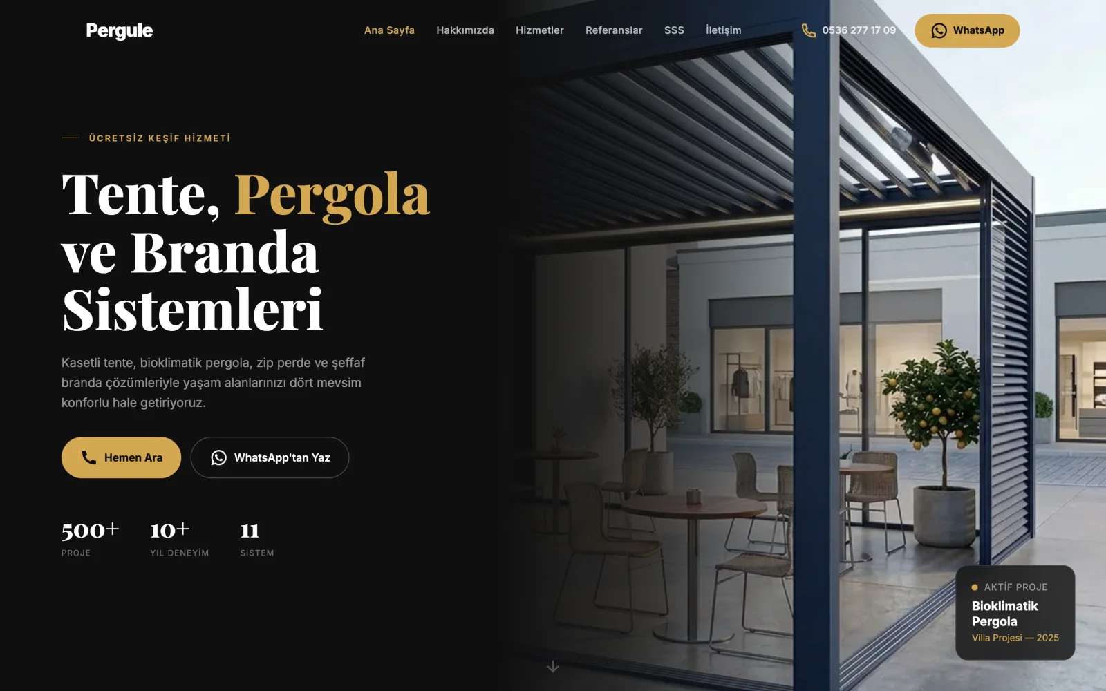 Pergüle web sitesinin ana sayfası (pergule.com)