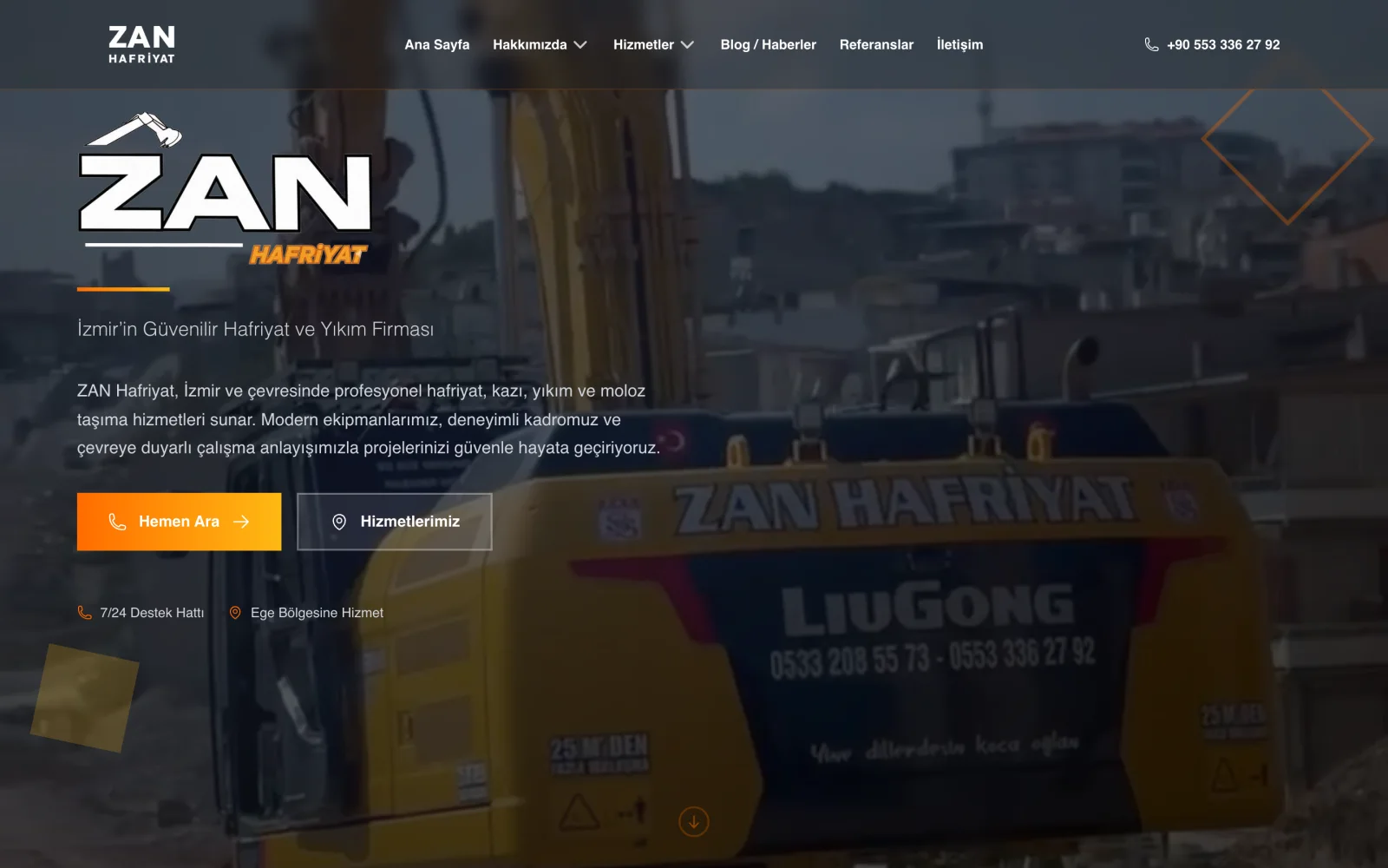 ZAN Hafriyat web sitesinin ana sayfası (zanhafriyat.com.tr)