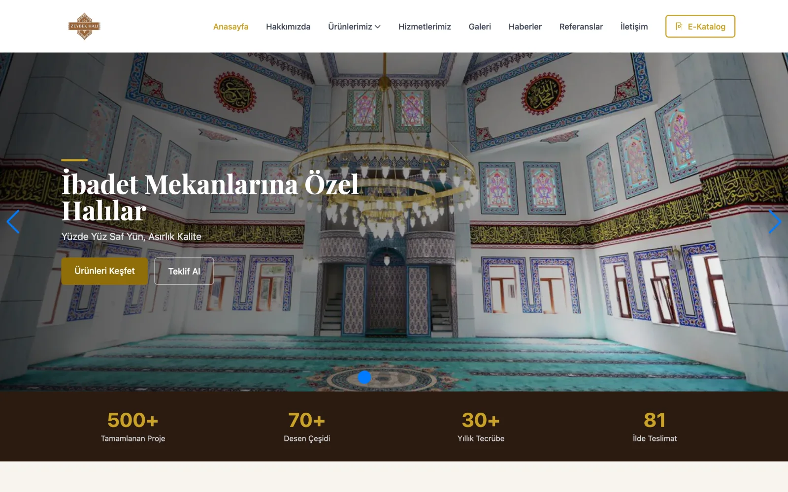 Zeybek Halı web sitesinin ana sayfası (zeybekhali.com)