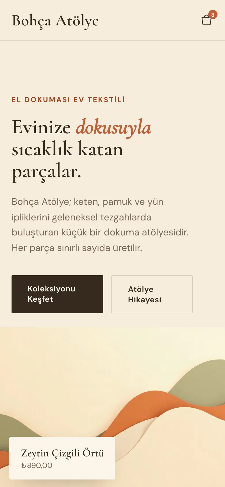 Bohça Atölye konsept çalışması: mobil ana sayfa
