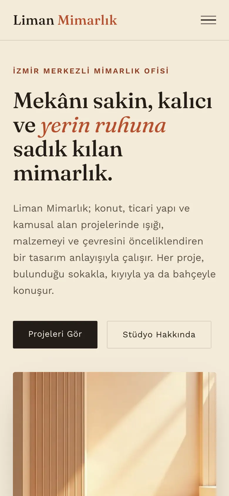 Liman Mimarlık konsept çalışması: mobil ana sayfa